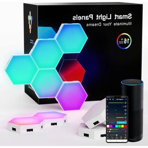 10Pack RGB-IC Smart Wall Light Hexagon LED Panels - Alexa muziek Sync - creatieve decoratieve Wi-Fi hexa led - kamer & gaming sfeerlicht decoratie