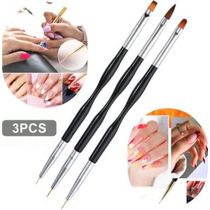 GUAPÀ® Nagel Penselen Set 3 pcs | Acryl Penseel | Gel Penseel | Nail Art Penselen | Nail Brush | Nail Liner Brush | Acrylic | Nepnagels | Builder Gel Penseel | Acryl Forms | 3 Nagel Penselen Zwart