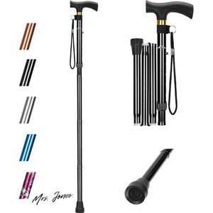 Mrs. Jones Opvouwbare Wandelstok - Aluminium - Verstelbaar - T-Handvat - Anti-Verloren Polsband - Antislip - Mobiliteitshulp
