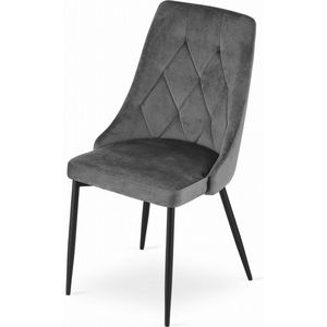 IMOLA Stoel - Donkergrijs, Velvet Zitting, Zwarte Metalen Poten, Modern Design, Ergonomisch, Geschikt voor Woonkamer, Eetkamer, Slaapkamer of Kantoor, Max. 110 kg