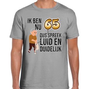 Bellatio Decorations Cadeau T-shirt heren - leeftijd 65 jaar - grijs - luid en duidelijk - verjaardagsfeest S