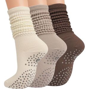 Pilatessokken voor dames met grip - 3 paar - Lange slipper sokken met grip - Zweetafvoerend en antislip - Yoga casual sokken met grip - Geschikt voor sport, yoga, thuis en fitness