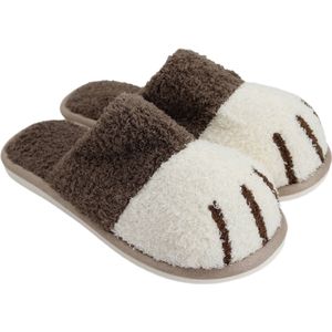 Bruine dames kat pantoffels - Katten sloffen bruin - Dames slippers met kattenpoot - Antislip zool! - Kattenpoot design voor een speelse, gezellige look!
