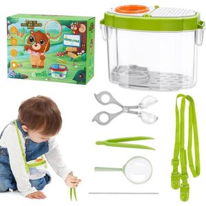 Insecten observatiebox set voor kinderen – Met riem, clips, pincet en vergrootglas – Groen.