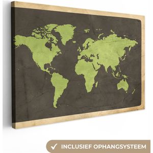 Canvas Wereldkaart - 120x80 - Wanddecoratie Wereldkaart - Groen - Vintage