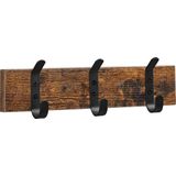 ACAZA Wandkapstok met 3 Haken - compacte houten Muurkapstok - Industrieel - Vintage Bruin en Zwart