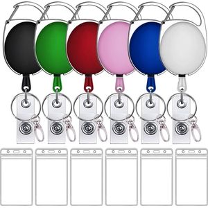 6 Stuks Uittrekbare Sleutelhangers met Karabijnhaak & Transparant Badgehouders - Clip Trekkoord Kaarthouder - Intrekbare Karabijnhaak Sleutelkoord - Afrolmechanisme voor Badges/Sleutels - Broekclip ID Pasjeshouder - Uitrolbare Keycord\Keykoord Zwart