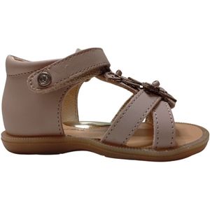Naturino - Yard - Mt 21 - velcro bloemen lederen sandalen - roze - dichte hiel