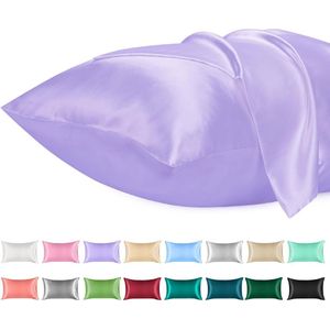 2 Pack Satijnen Kussenslopen, Standaard Formaat Zacht Effen Kleur Microfiber Satijnen Kussensloop, Envelop Sluiting Kreukvrij Vervagingsbestendig Ademend, Lichtpaars