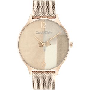 Calvin Klein CK25200006 Dames Horloge - Mineraalglas - Roestvrijstaal - Rosé goudkleurig - 38 mm breed - Quartz - Druksluiting - 3 ATM (spatwater)