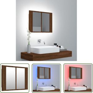 The Living Store Spiegelkast LED 60x12x45 cm bewerkt hout bruin eikenkleur - Spiegels - Badkamerspiegel - Led Verlichting - Make Up Spiegel - Wandmontage