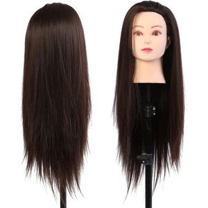 Make-up Mannequin Hoofd met Hoge Temperatuur Weerstand Vezelhaar - Oefening Snijden Vlechten Ontwerpen voor Kapper Cosmetologie School Studenten .