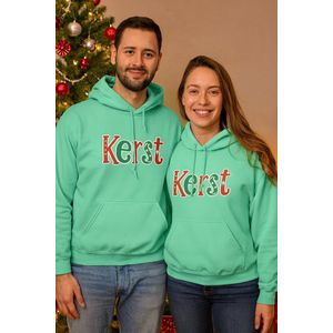 Mintgroen Kerst Hoodie – Unisex Trui met Tekst ‘KERST’ – S - Perfect voor de Feestdagen