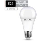 Asalite - LED Lamp A65 - E27 Fitting - 18W - 2000 Lumen - 3000K Warm Wit Licht - 3 Stuks