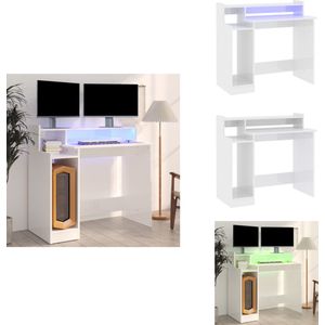 vidaXL Bureau - Bureaus - Houten Bureau - Computerbureau - Bureau met LED-verlichting 97x45x90 cm hout hoogglans wit