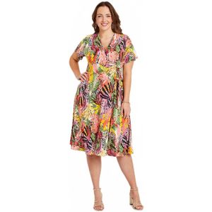 Korte wikkeljurk met bloemen en dierenhuid