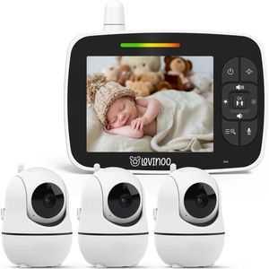 Lovinoo Babyfoon - Babyfoon met 3 Camera's – Baby Monitor - Hondencamera - Huisdiercamera - Op Afstand Bestuurbaar - Temperatuursensor - Uitbreidbaar Tot 4 Camera's - Terugspreekfunctie - Video & Audio – Baby Camera - 3.5 Inch Scherm