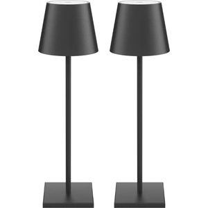 Oplaadbare tafellamp - 2 Stuks - dimbaar - zwart aluminium - 2700K - Bureaulamp - IP54 - 38 CM