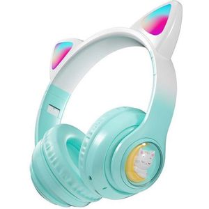 RyC Toys Kinder Hoofdtelefoon- groen |Draadloze Koptelefoon-Kids Headset-Over Ear-Bluetooth-Microfoon-Katten Oortjes-Led Verlichting
