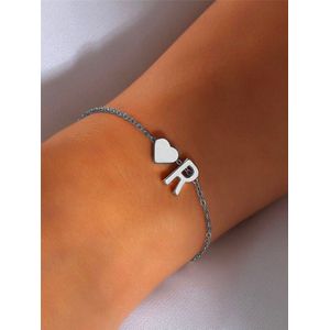 Initiaal Armband met Letter R Zilverkleurig - Naam Armband Cadeau - Geluks Armband op Kaartje - Pax Amare