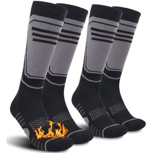 2 paar merinowol skisokken voor heren, dames en jongeren - compressie snowboardsokken kniehoogte