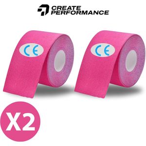 CREATE PERFORMANCE - Kinesiotape - Fysio Tape - Sport tape - 2 Stuks - Roze - Inclusief Tape Tasje