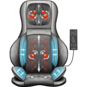 Massagestoelkussen met shiatsu- kneed- rol- vibratie- en luchtcompressiemassage - nek schouders rug heupen dijen - warmtefunctie massage matras