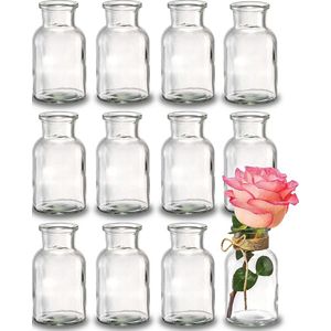 12 mini glazen vazen - 10 cm hoog-inclusief jute String-Vintage Design-prachtige decoratie voor bruiloft-vaatwasmachinebestendig
