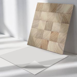 Wallfluent Vinyl Wandpaneel - Houten plankpatroon Vinyl Wandbekleding - 50 cm x 50 cm - Beige PVC wandpaneel - Verpakking van 4 stuks - Vierkant Wandbekleding Vinyl - Texturen Wandpaneel - Zelfklevend Muurpaneel - Wandpaneel Keuken en Badkamer