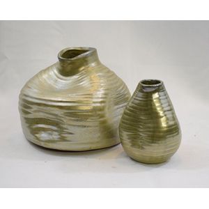 ZoeZo Design - vaas - set van 2 vazen - vazenset - licht goud aardewerk - H 15 x Ø 18 cm - H 11.5 x Ø 8 cm
