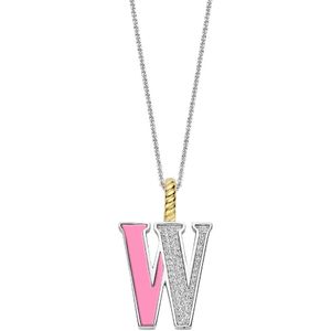 TI SENTO Dames Hanger - 925 zilver - Letter W - Roze - 6840PI_W
