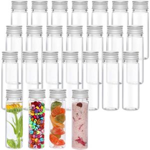 Allecto Plus: Transparante Plastic Test Buisjes - 25 stuks - 50ml - Herbruikbaar met Schroef Dop en Schoonmaak Borsteltje - Ideaal voor Snoep Opslag, Vloeistoffen en meer