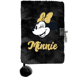 Disney Minnie Mouse Dagboek A5, Glitter - gelinieerd met slot - 15 x 21 x 3 cm - Zwart