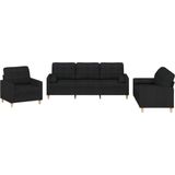 vidaXL - 3-delige - Loungeset - met - kussens - stof - zwart