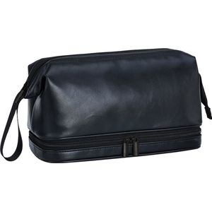 Grote Heren Toilettas - Leder - Handvat - Vaderdag - Cadeau man - Zwart - Luxe Toilettas