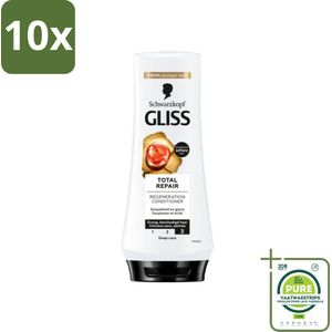 10 x Gliss - Hair Repair - Conditioner voor Totaal Herstel - 200 ml - Grootverpakking - Haar Conditioner - Haar Herstel - Droog Haar - Beschadigd Haar - Keratine Conditioner