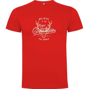 T-shirt - Rood - Kleurrijke Believe in the Magic of Christmas Print