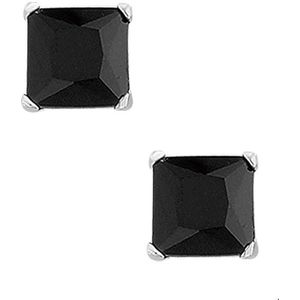 TFT Oorknoppen Zirkonia Zilver Gerhodineerd Glanzend 7mm zwart vierkant
