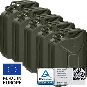 BW® Fuel Canister Metalen Benzineblik - Jerrycan 5x 20 Liter - Bronsgroen - TÜV-getest en UN-goedgekeurd - Gemaakt in Europa