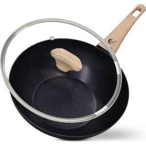 TVS Segno - Wokpan Inductie met Deksel - Wokpannen Ø 28 cm - PFAS-vrij - Wok Pan - Zwart