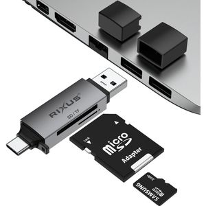 Rixus 4-1 USB 3.0, USB-C To SD/TF Card Reader Space Gray