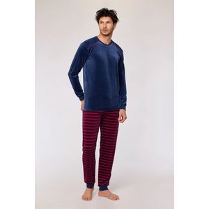 Woody pyjama heren velours - donkerblauw/rood - 252-10-QRM-V/893 - maat XL
