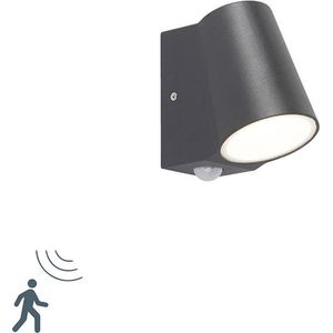 QAZQA Uma - Moderne LED Buitenlamp met Bewegingsmelder | Bewegingssensor | sensor voor buiten - 1 lichts - D 120 mm - Donkergrijs - Buitenverlichting