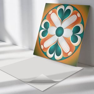 Wallfluent Vinyl Wandpaneel - Symmetrisch bloemenpatroon Wandpaneel PVC - 50 cm x 50 cm - Turkoois Vinyl Wandpaneel - Set van 4 - Vierkant Wandbekleding Vinyl - Abstractie Wandpaneel - Zelfklevend Wandpaneel - Wandpaneel Keuken en Badkamer
