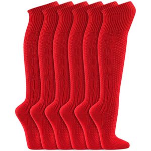 Gebreide kniekousen | Krimpvrij | Kabelpatroon | Kleur: Rood | Maat: Diverse maten | 6 paar