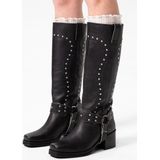 Sacha - Dames - Zwarte leren biker boots met studs - Maat 40