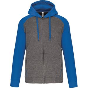 PROACT® Fleece met rits en tweekleurige capuchon unisex PA380 - Grey heather/Sporty royal blue - 3XL