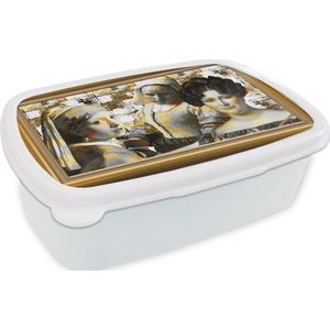 Broodtrommel Wit - Lunchbox - Brooddoos - Kunst - Oude meesters - Lijsten - Goud - 18x12x6 cm - Volwassenen