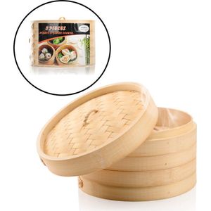 3 Delig Stoommandje met deksel - Ø20.5 Cm - Bamboe - Rijst Stoommanden - Stomer Steamer Cooker - Dim Sum Stoomschaal