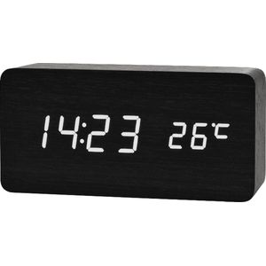 Digitale LED-wekker met houten ontwerp - Zwart/wit